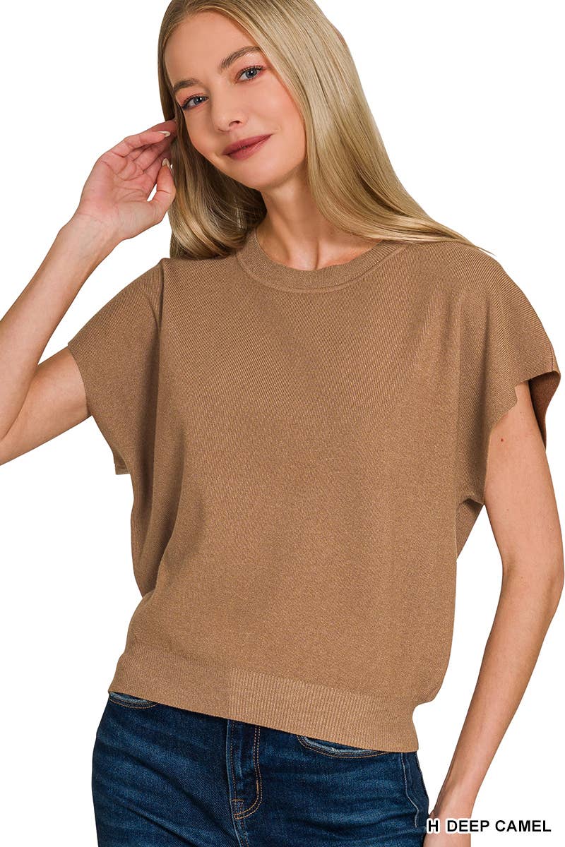 42POPS - 0715 Round Neck Short Dolman Sleeve Sweater SI-26357 Zenana