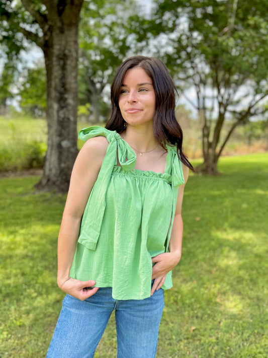 Just Because Ribbon Strap Top - Kiwi