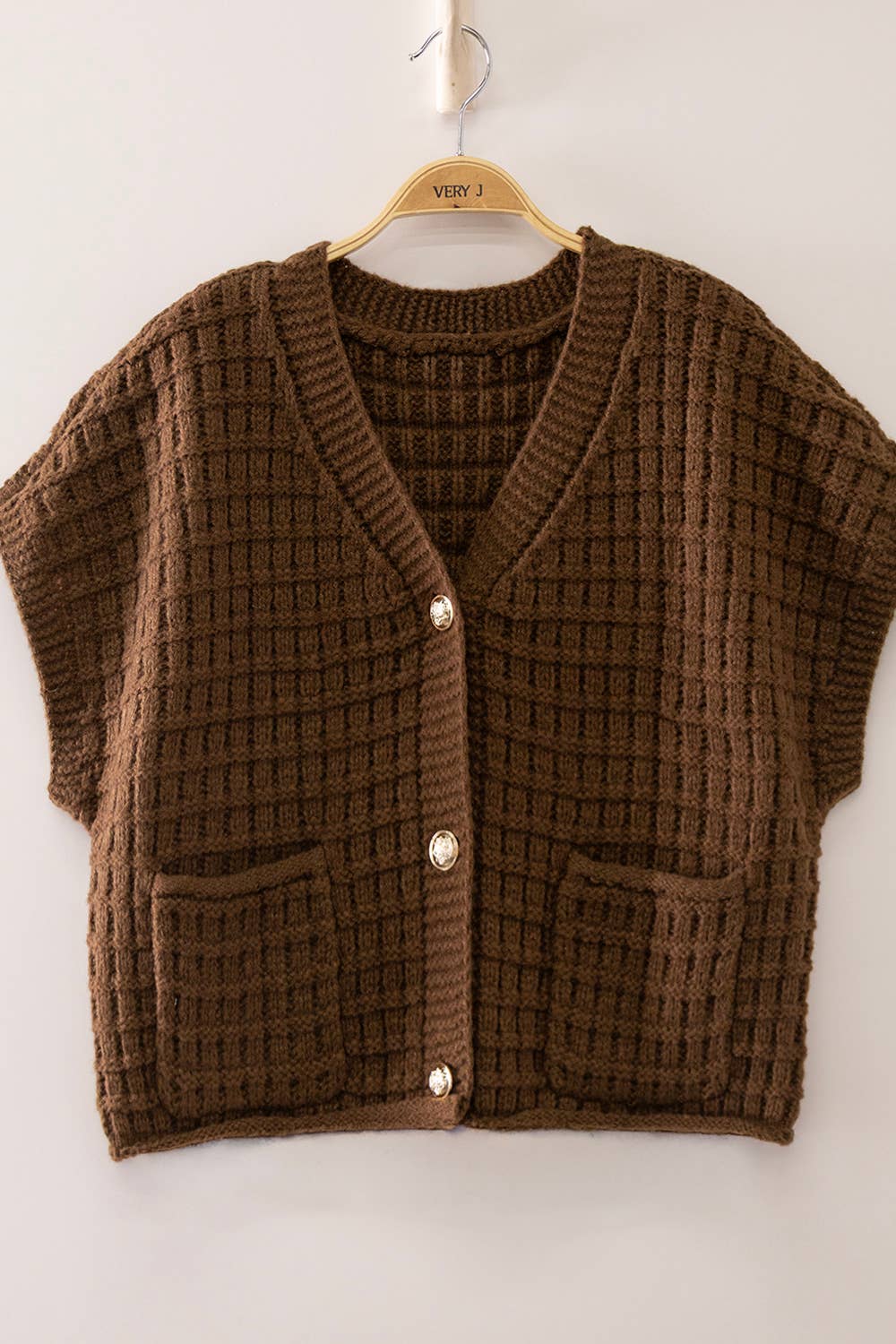 Chocolate Waffle Texture Crop Cardigan