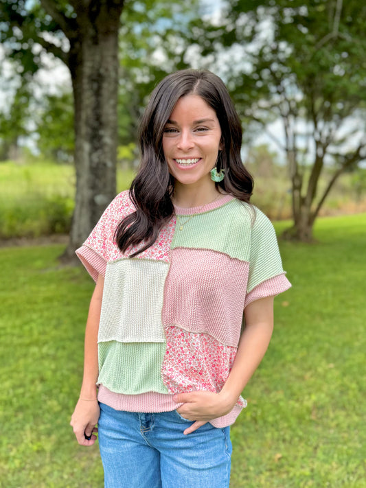 Flower Party Top - Celery/Pink/Floral