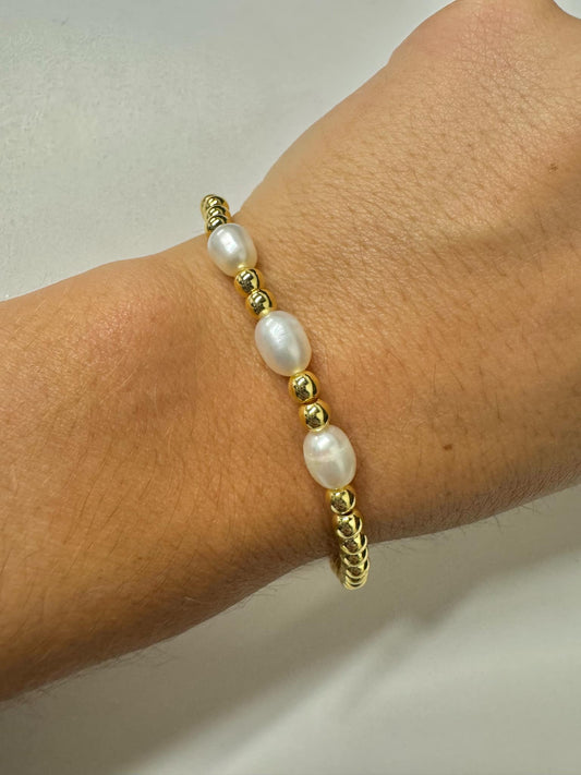 Gold Triple Pearl Beaded Bracelet