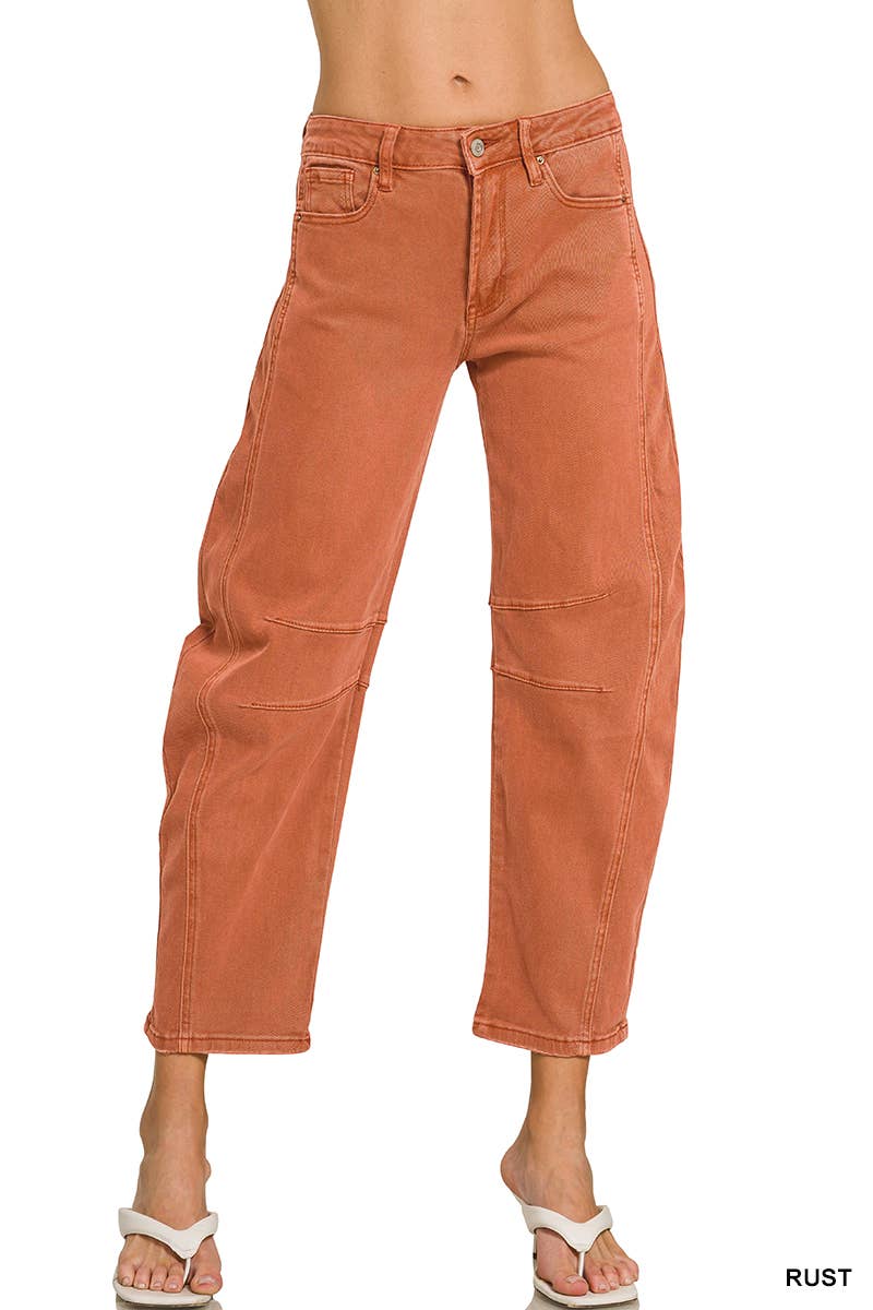42POPS -  High Rise Barrel Leg Color Denim Pants - Zenana