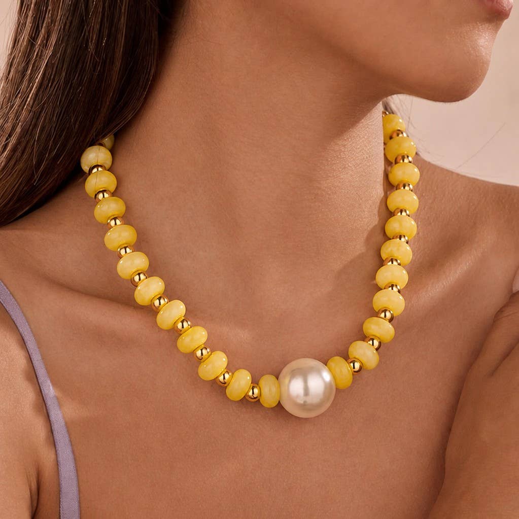 JOSSLYN by wall to wall - Pearl Pendant Resin Beaded Necklaces | 40NK9751