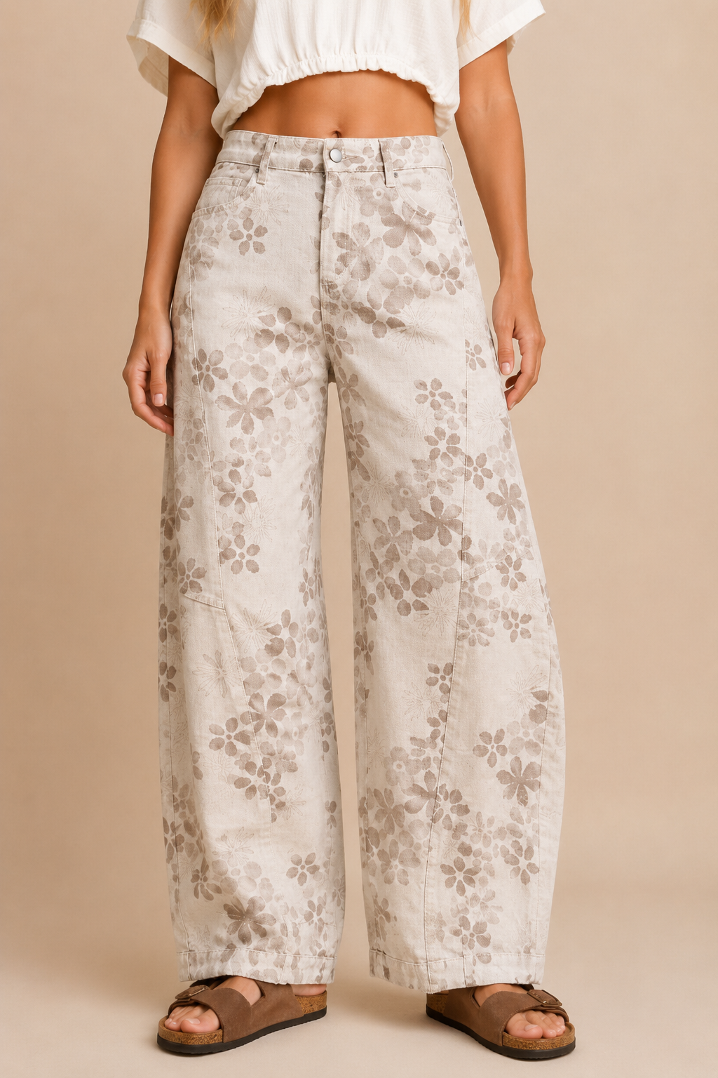 J.NNA - Floral Wide-Barrel Leg Jeans