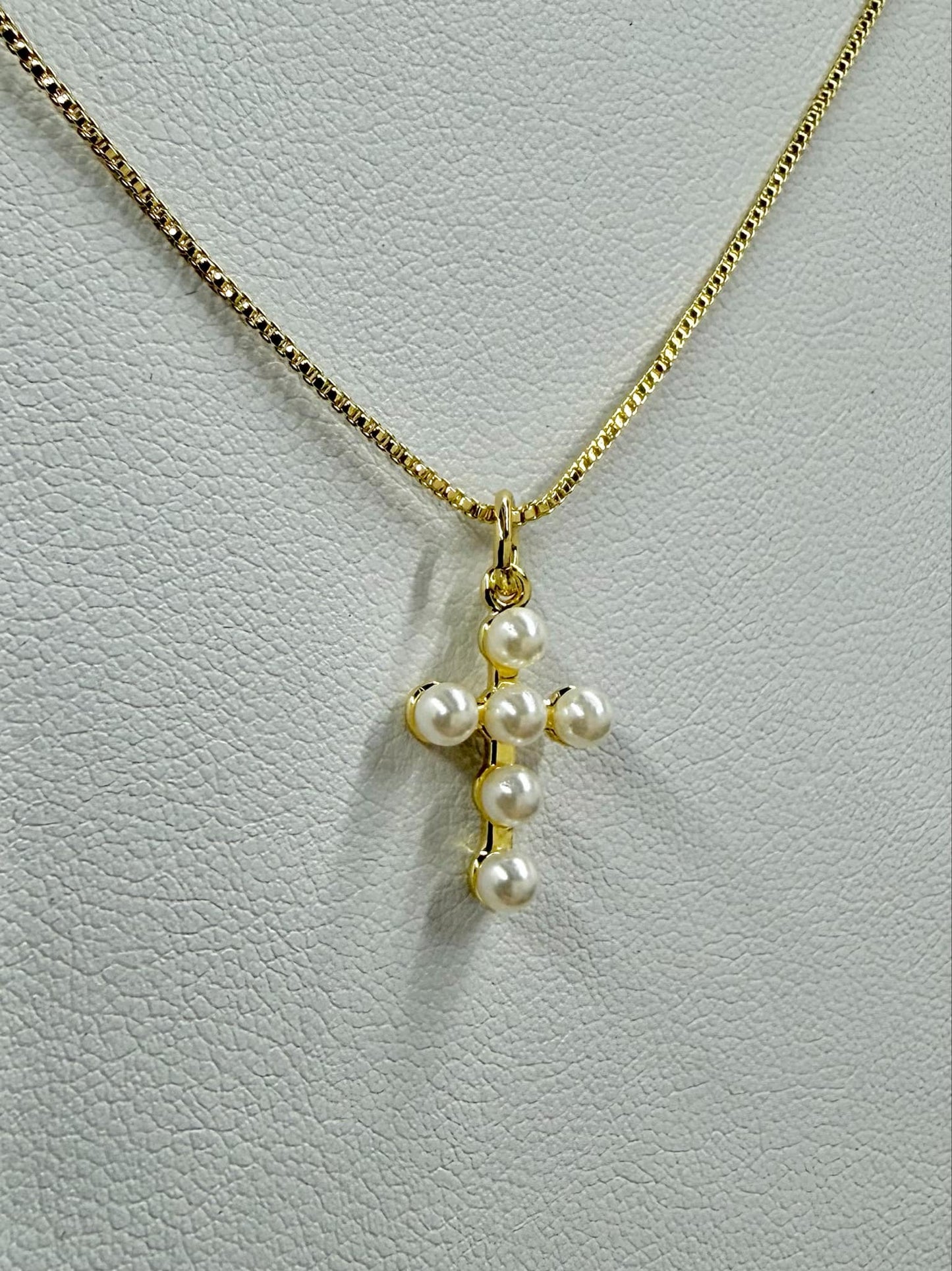 Pearled Mini Cross Necklace