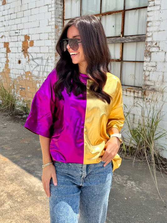 Game Day Metallic Oversized Multi Color Top