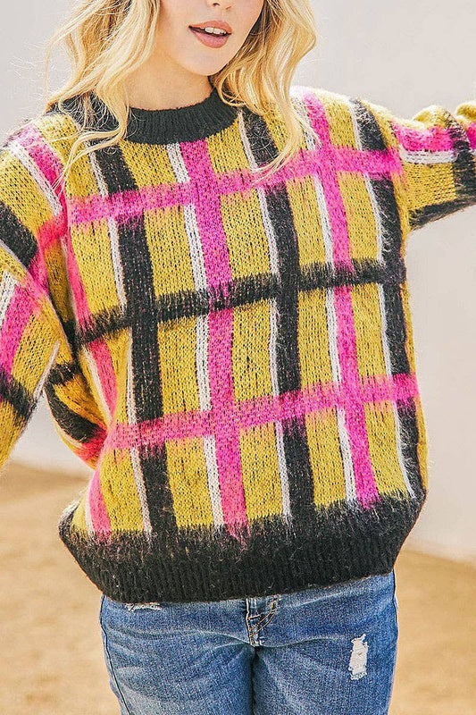 CALLING YOULONG SLEEVE COLORBLOCK PULLOVER SWEATER