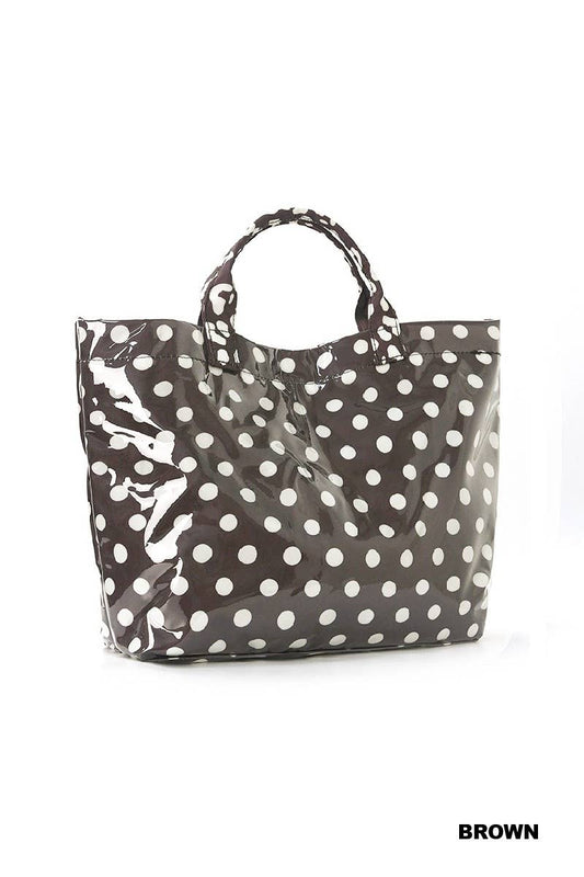 Brown Polka Dot PVC Tote Bag