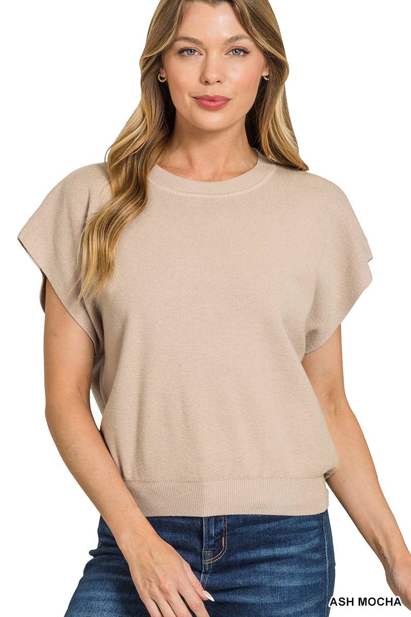 42POPS - 0715 Round Neck Short Dolman Sleeve Sweater SI-26357 Zenana