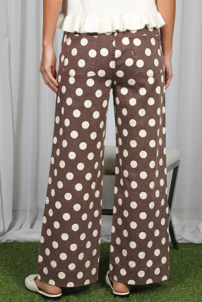 Vine & Love - Polka Dot Straight Leg Cotton Denim Span Pants VP83369B