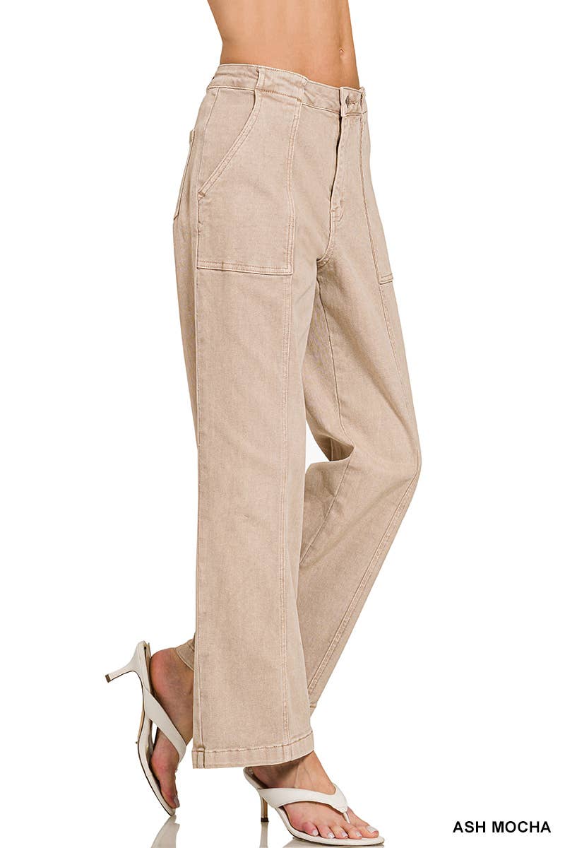 42POPS - Straight Leg Utility Pocket Color Denim Pants  Zenana