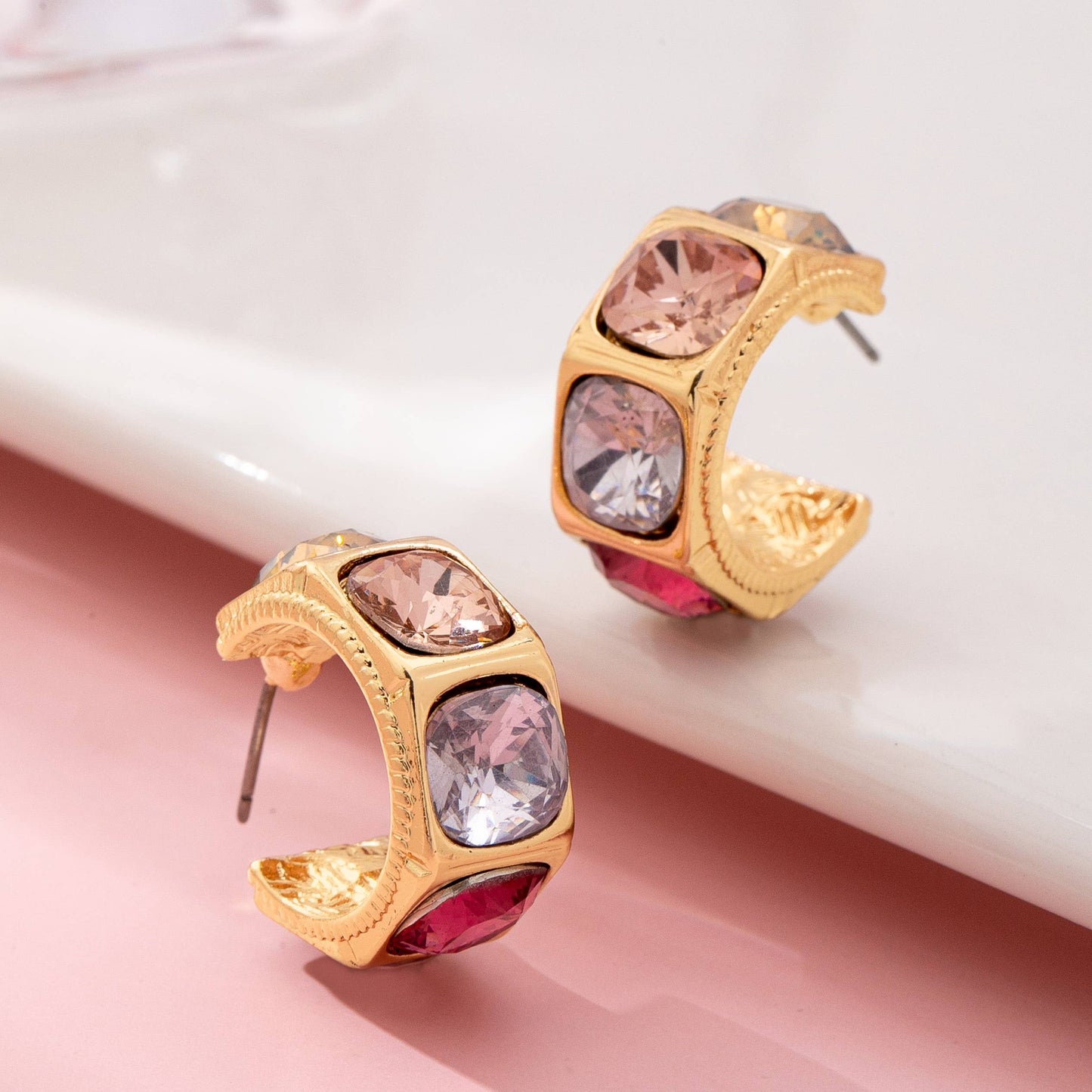 JOSSLYN by wall to wall - Gold-Tone Multi Color Gem Crystal Hoop Earrings | 80E61876
