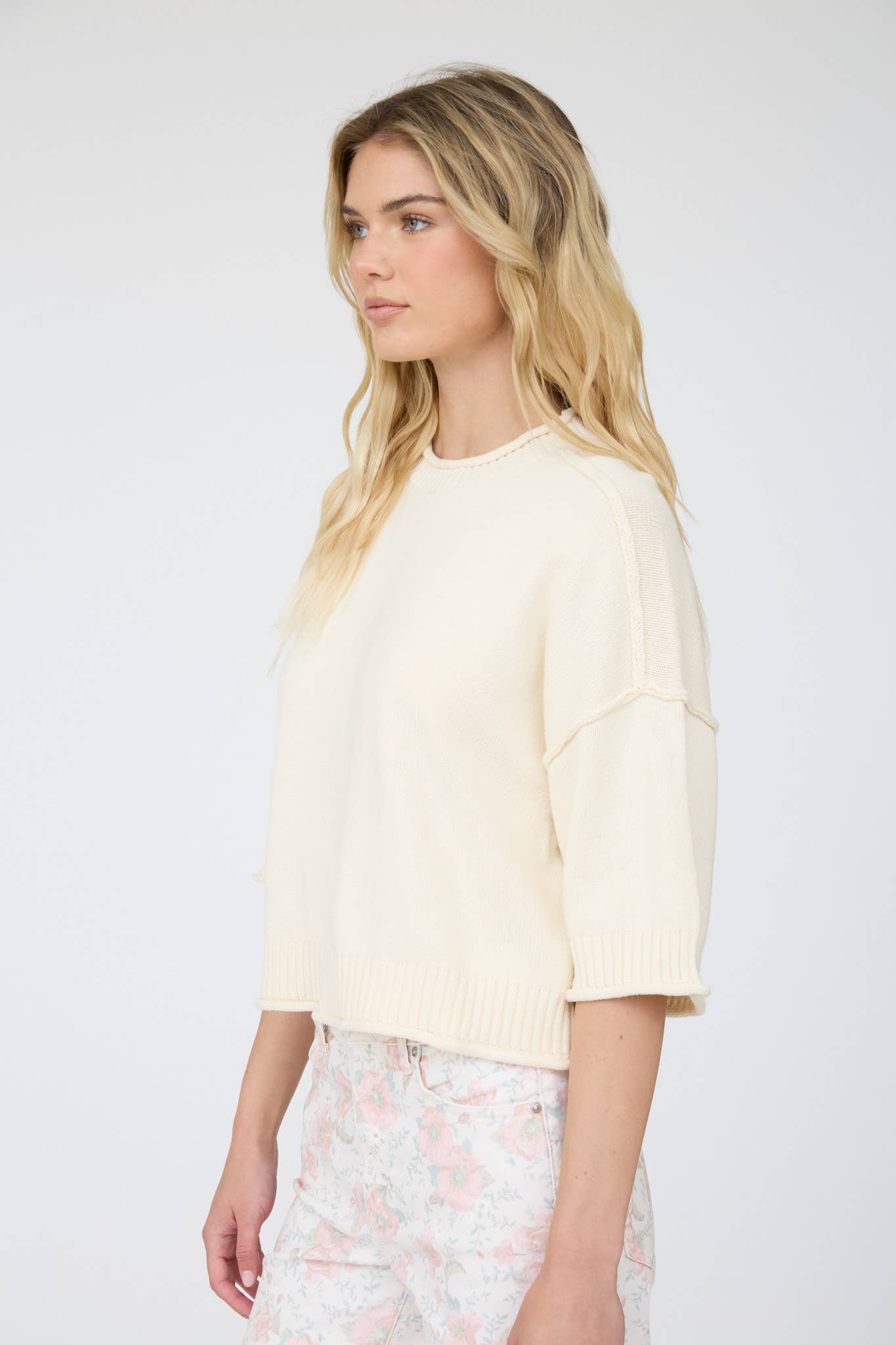 J.O.A - EXPOSED SEAM DROP SHOULDER SHORT SLEEVE PULLOVER