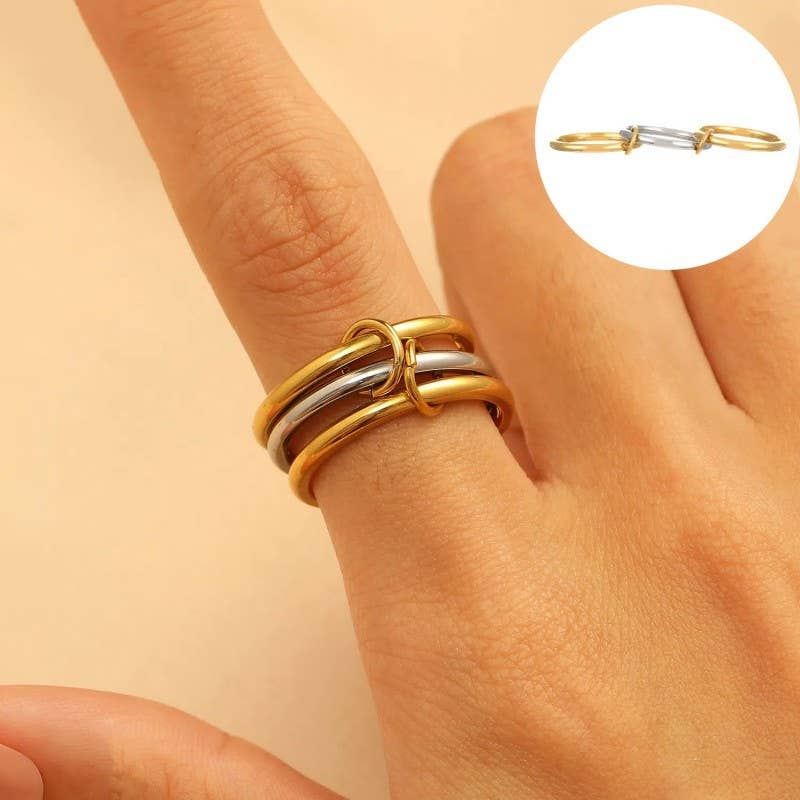 JOSSLYN by wall to wall - Stainless Steel Stackable Plain Band Rings Linked | 40R134