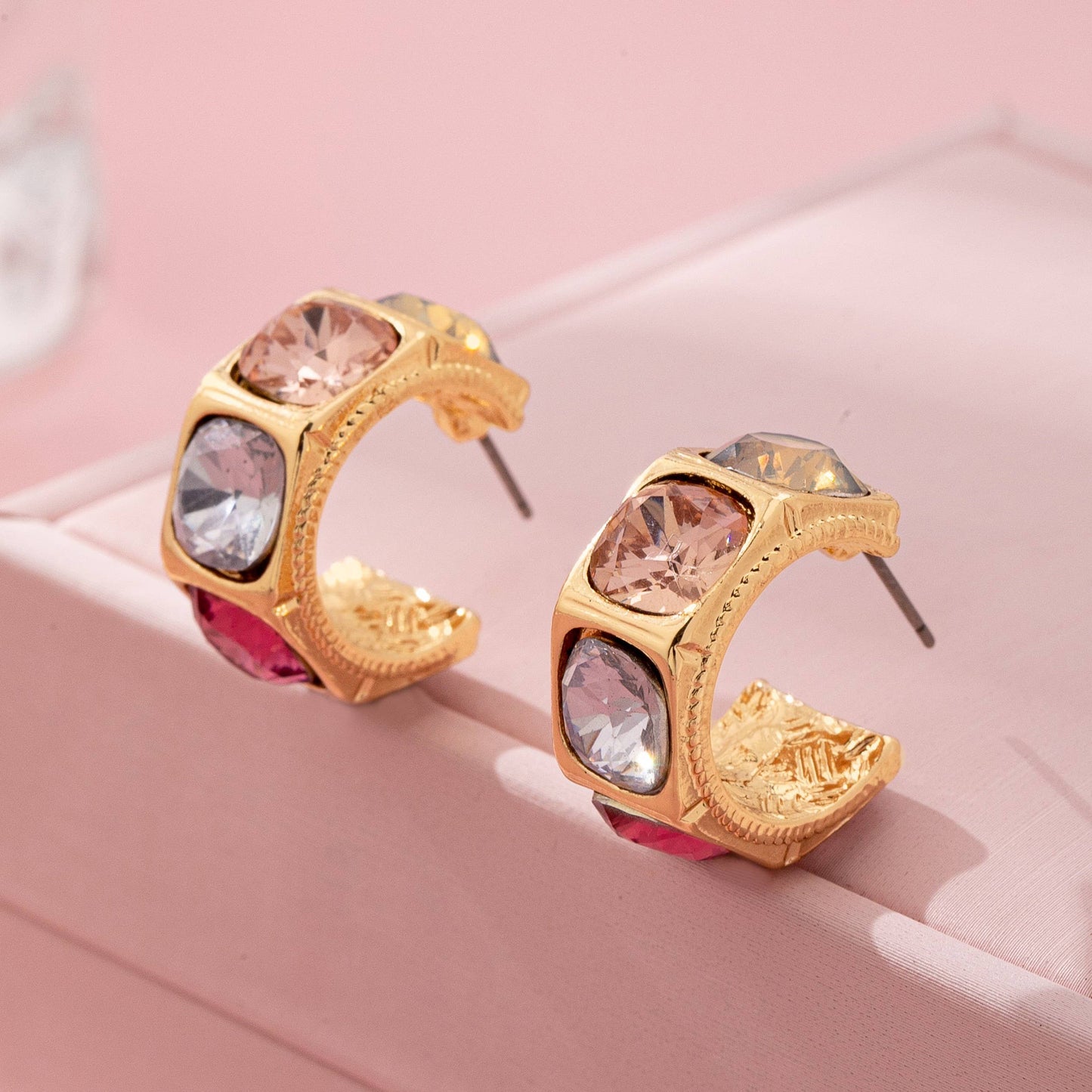 JOSSLYN by wall to wall - Gold-Tone Multi Color Gem Crystal Hoop Earrings | 80E61876