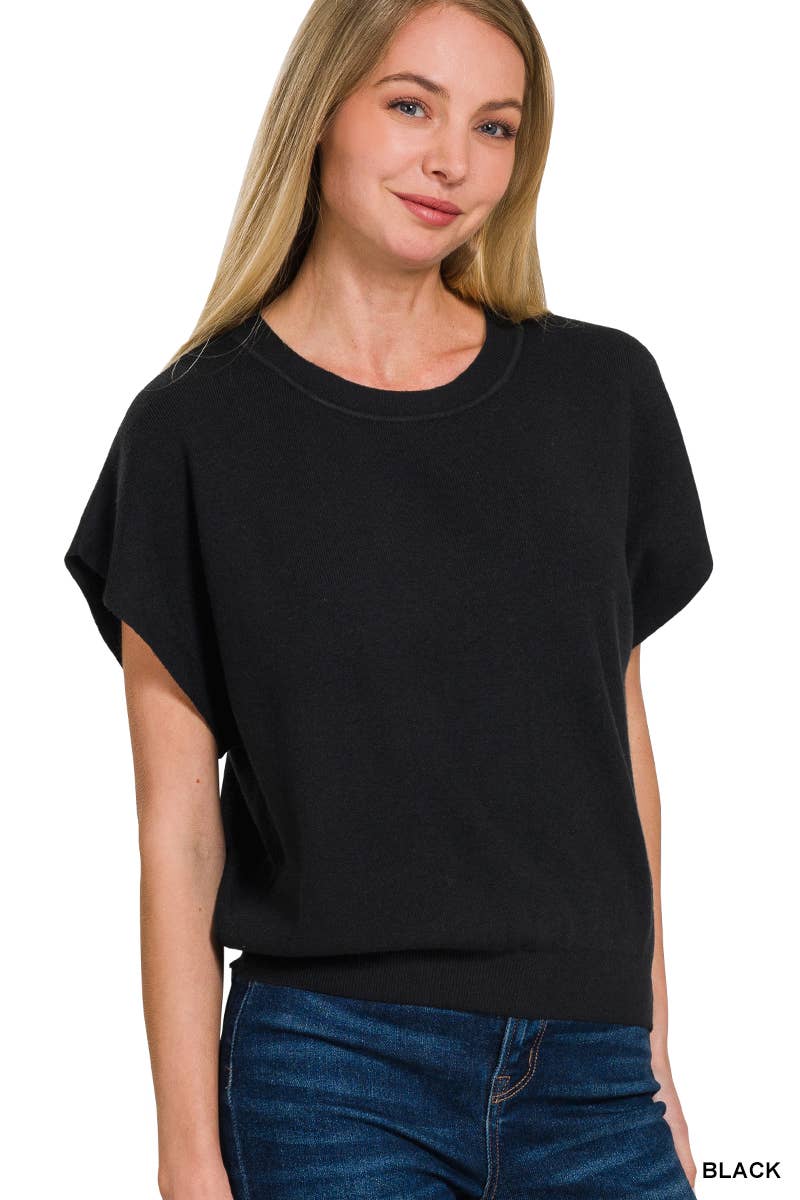 42POPS - 0715 Round Neck Short Dolman Sleeve Sweater SI-26357 Zenana