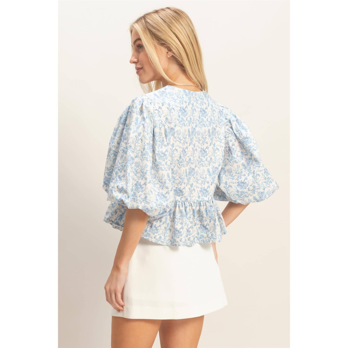 Vintage Ways Floral Tie-Front Peplum Top