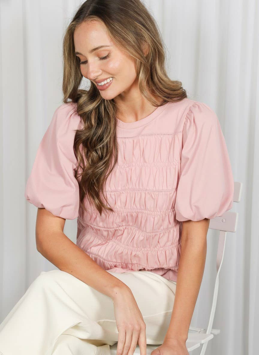 Vine & Love - Elasticized Smocked & Trim Accent 100% Cotton Top VT83194