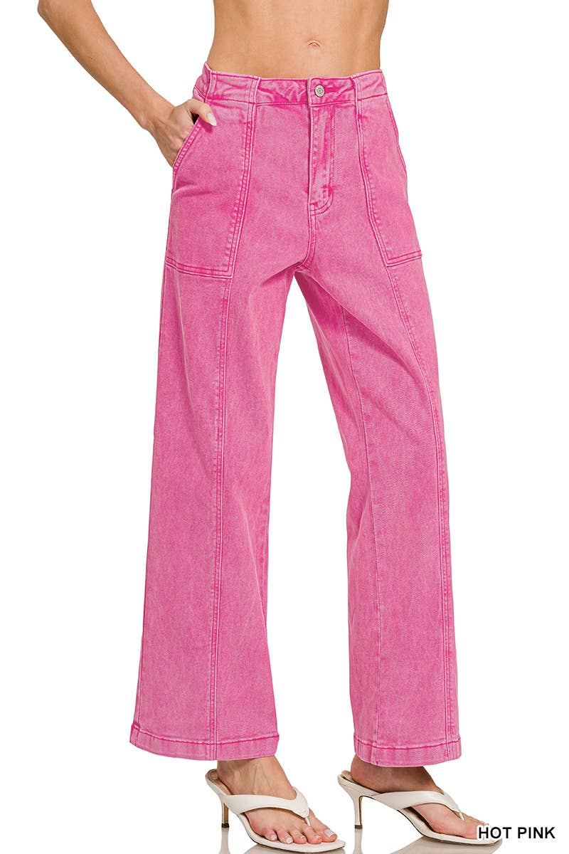 42POPS - Straight Leg Utility Pocket Color Denim Pants  Zenana