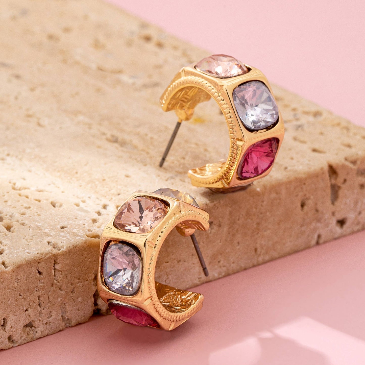 JOSSLYN by wall to wall - Gold-Tone Multi Color Gem Crystal Hoop Earrings | 80E61876
