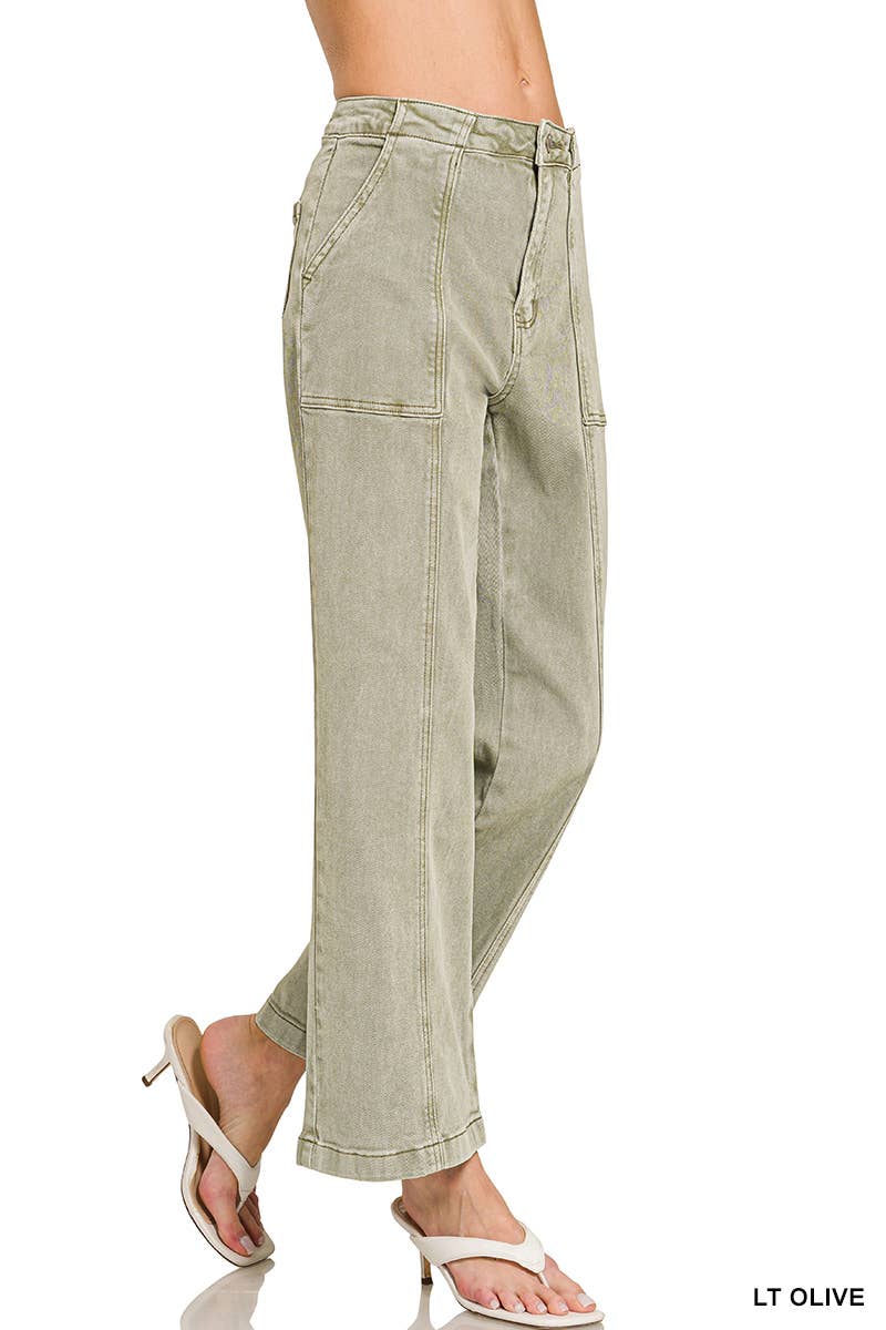 42POPS - Straight Leg Utility Pocket Color Denim Pants  Zenana