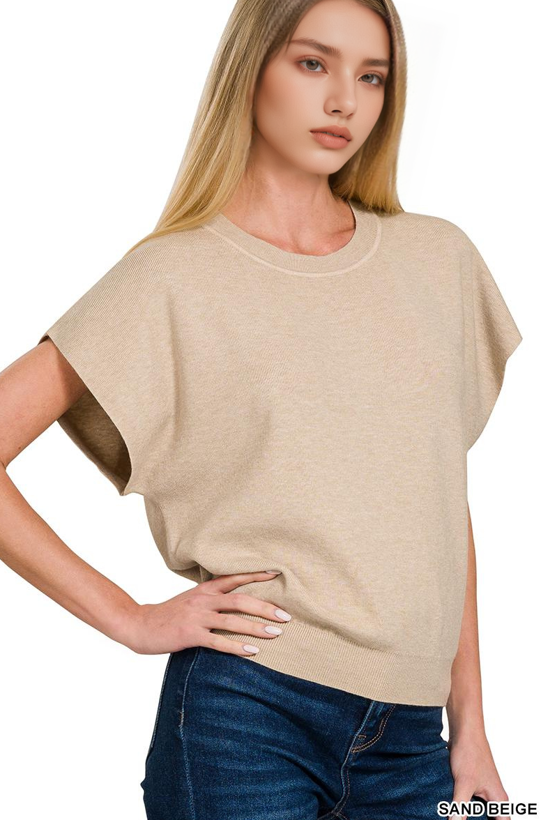 42POPS - 0715 Round Neck Short Dolman Sleeve Sweater SI-26357 Zenana