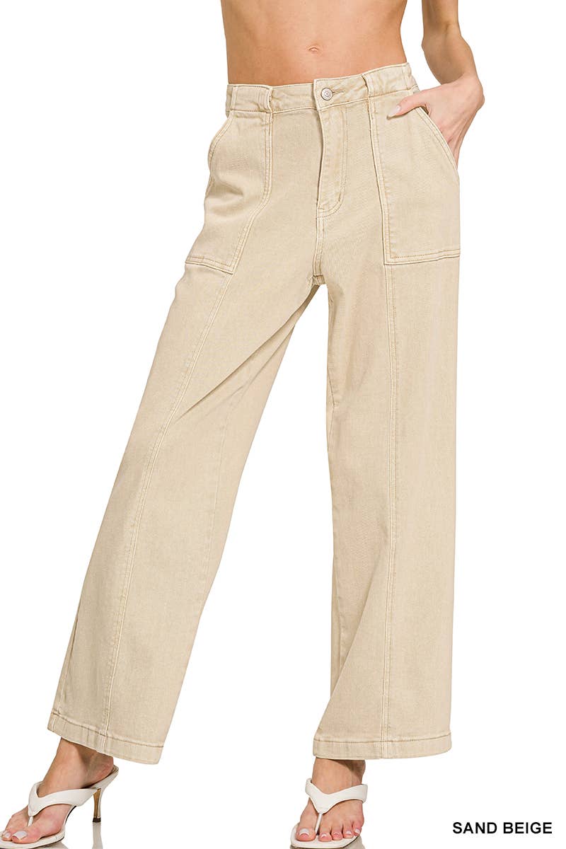 42POPS - Straight Leg Utility Pocket Color Denim Pants  Zenana
