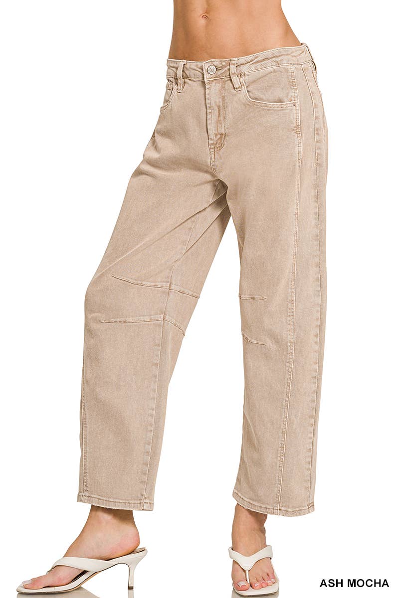 42POPS -  High Rise Barrel Leg Color Denim Pants - Zenana