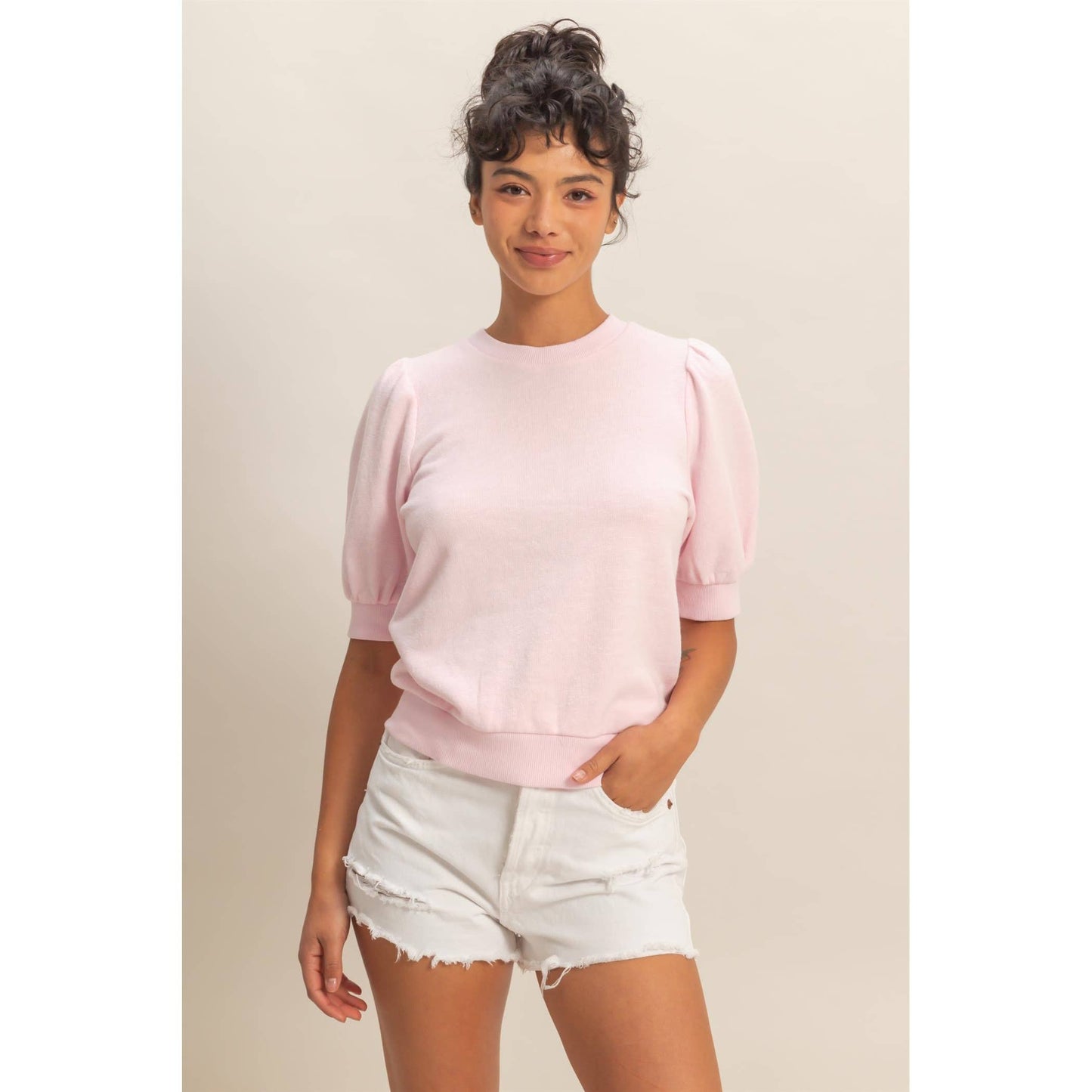 Town Stroll Puff Sleeve Top -Pink