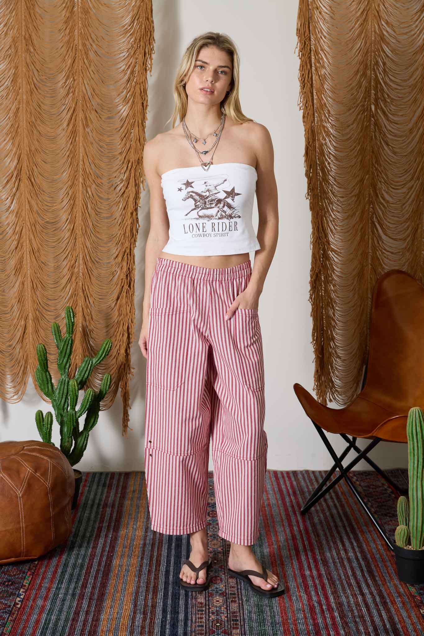 J.O.A - STRIPE POCKET DETAIL WIDE LEG PANTS