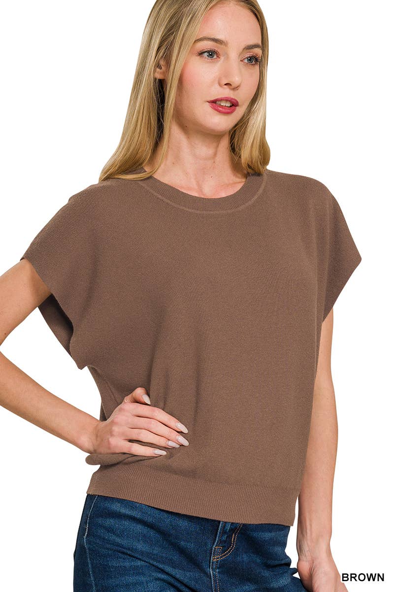 42POPS - 0715 Round Neck Short Dolman Sleeve Sweater SI-26357 Zenana