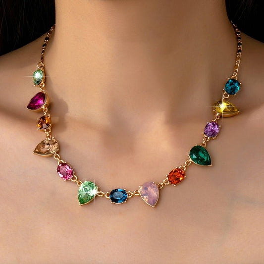 Rainbow Pear Gemstone Dangle Necklace