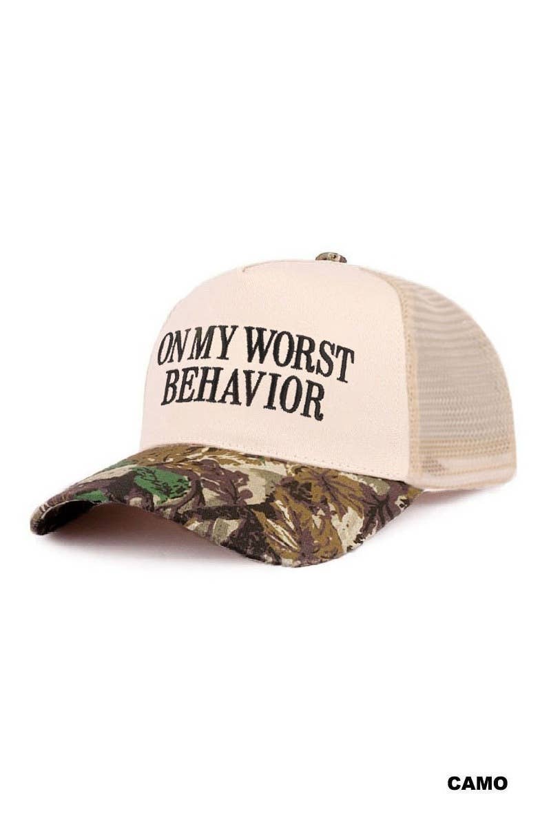 42POPS - On My Worst Behavior Two Tone Mesh Snapback Hat  Zenana Consgt.