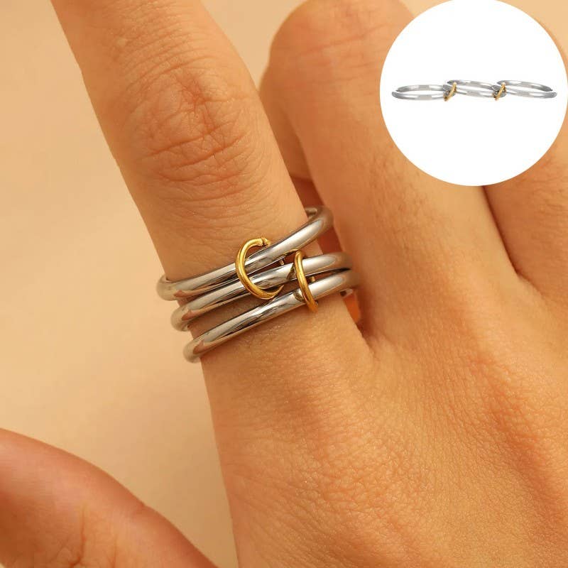 JOSSLYN by wall to wall - Stainless Steel Stackable Plain Band Rings Linked | 40R134