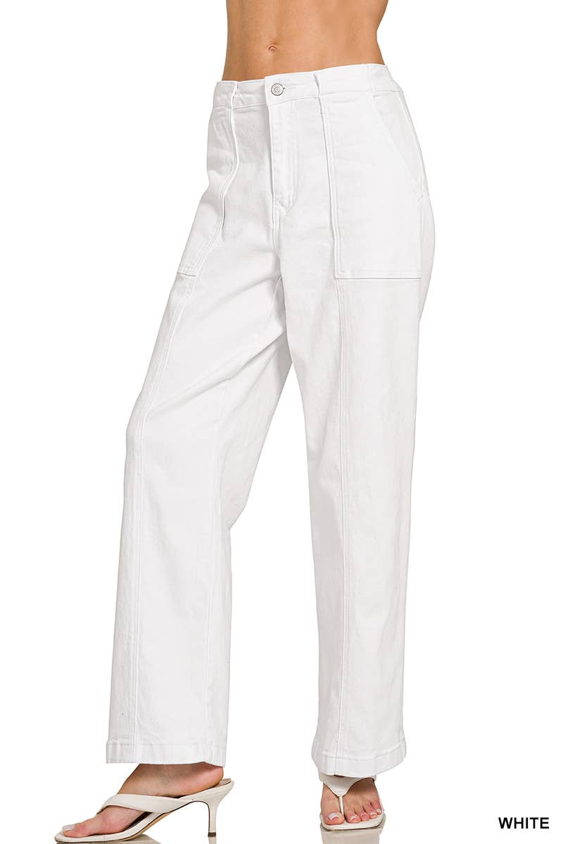 42POPS - Straight Leg Utility Pocket Color Denim Pants  Zenana