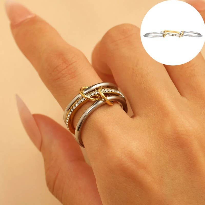 JOSSLYN by wall to wall - Stainless Steel Stackable Plain Band Rings Linked | 40R134
