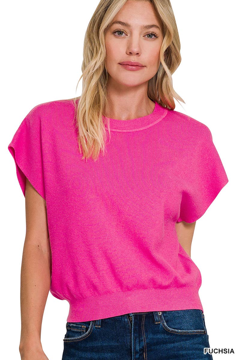 42POPS - 0715 Round Neck Short Dolman Sleeve Sweater SI-26357 Zenana