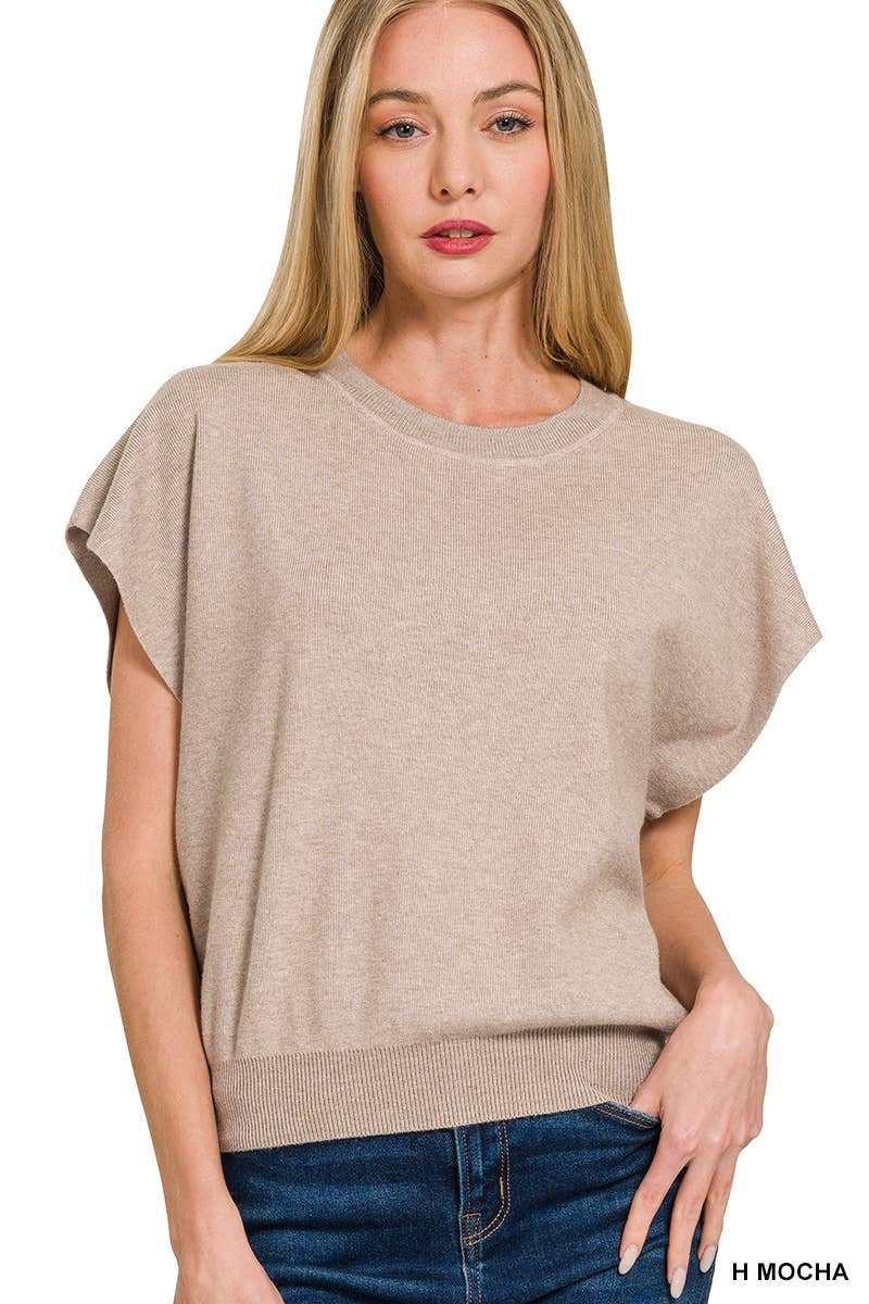 42POPS - 0715 Round Neck Short Dolman Sleeve Sweater SI-26357 Zenana