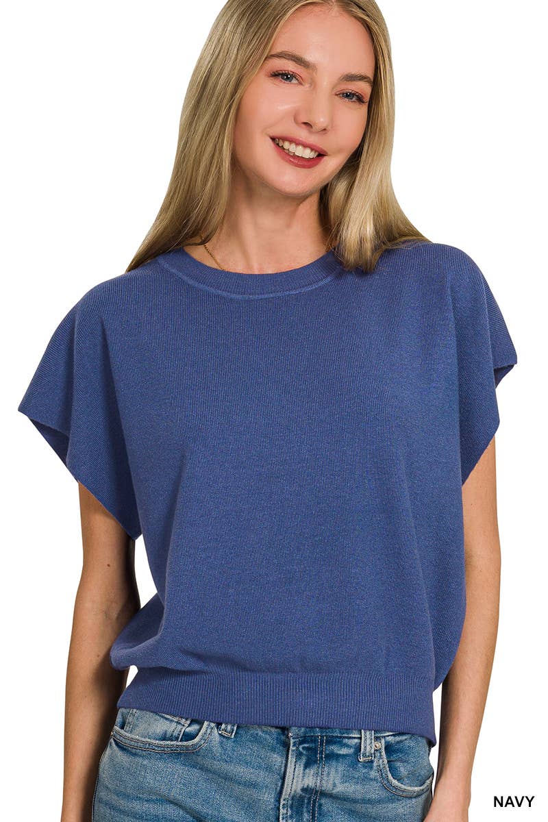 42POPS - 0715 Round Neck Short Dolman Sleeve Sweater SI-26357 Zenana