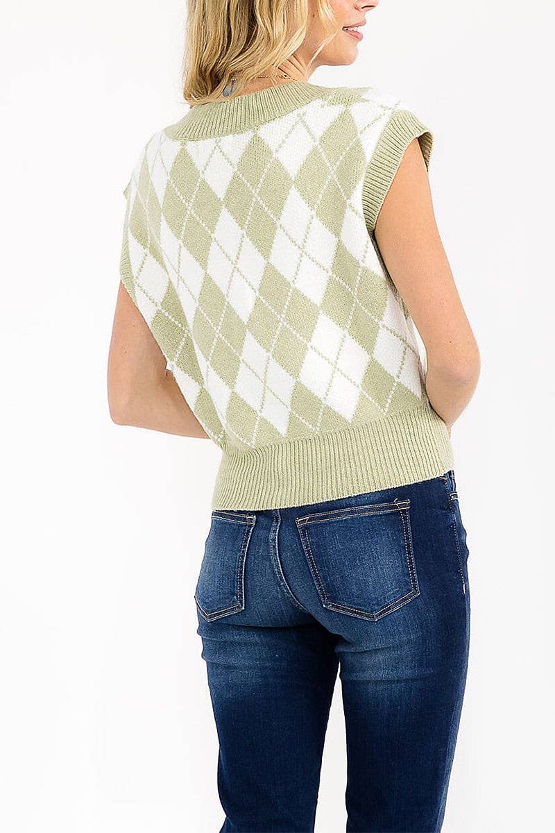 ROUSSEAU - SLEEVELESS V-NECK COLORBLOCK KNIT SWEATER VEST