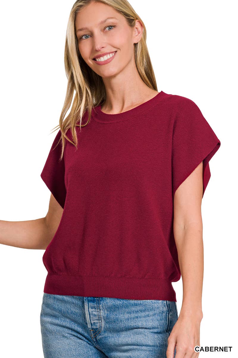 42POPS - 0715 Round Neck Short Dolman Sleeve Sweater SI-26357 Zenana