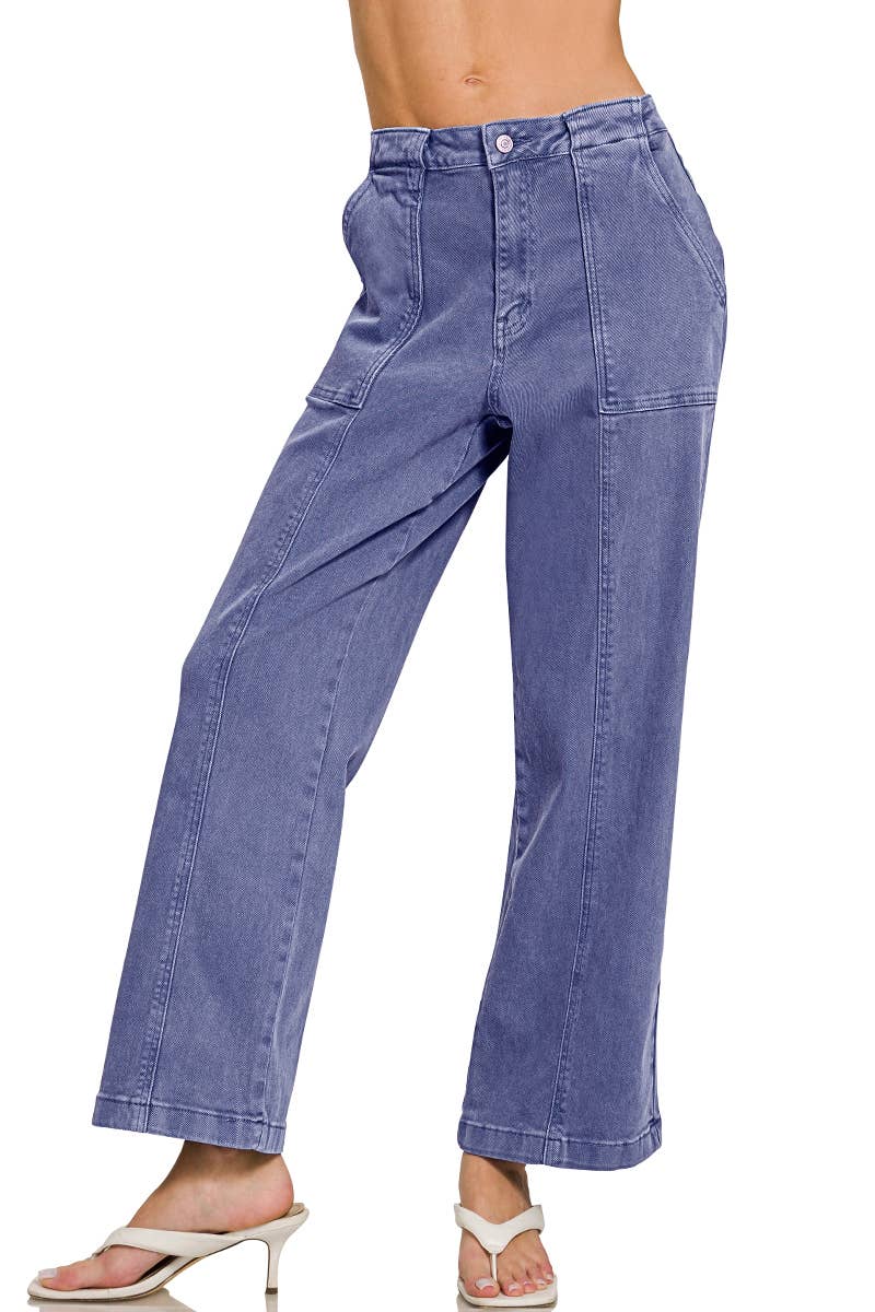 42POPS - Straight Leg Utility Pocket Color Denim Pants  Zenana