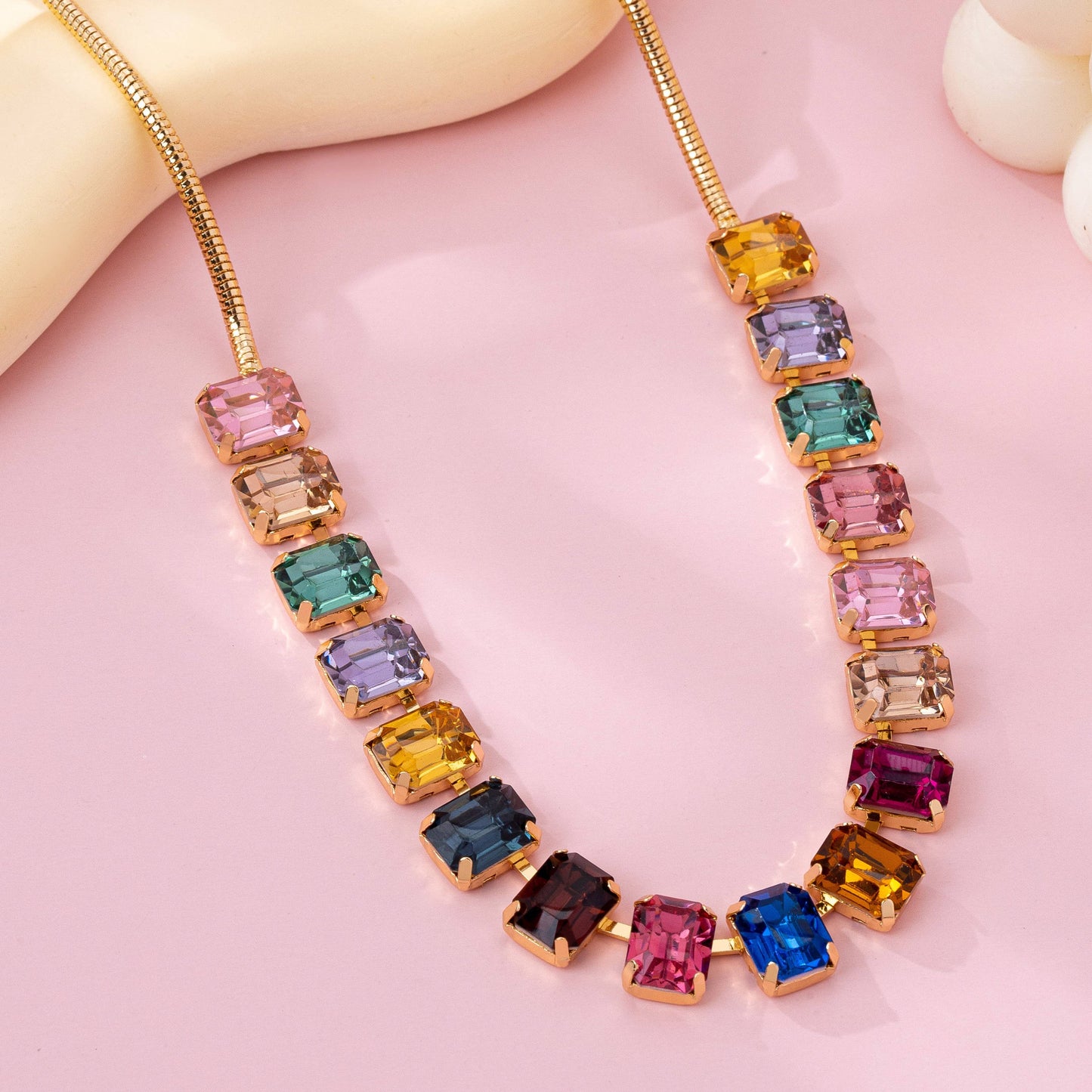 JOSSLYN by wall to wall - Rainbow Emerald-Cut Gemstone Statement Necklace | 80N92825