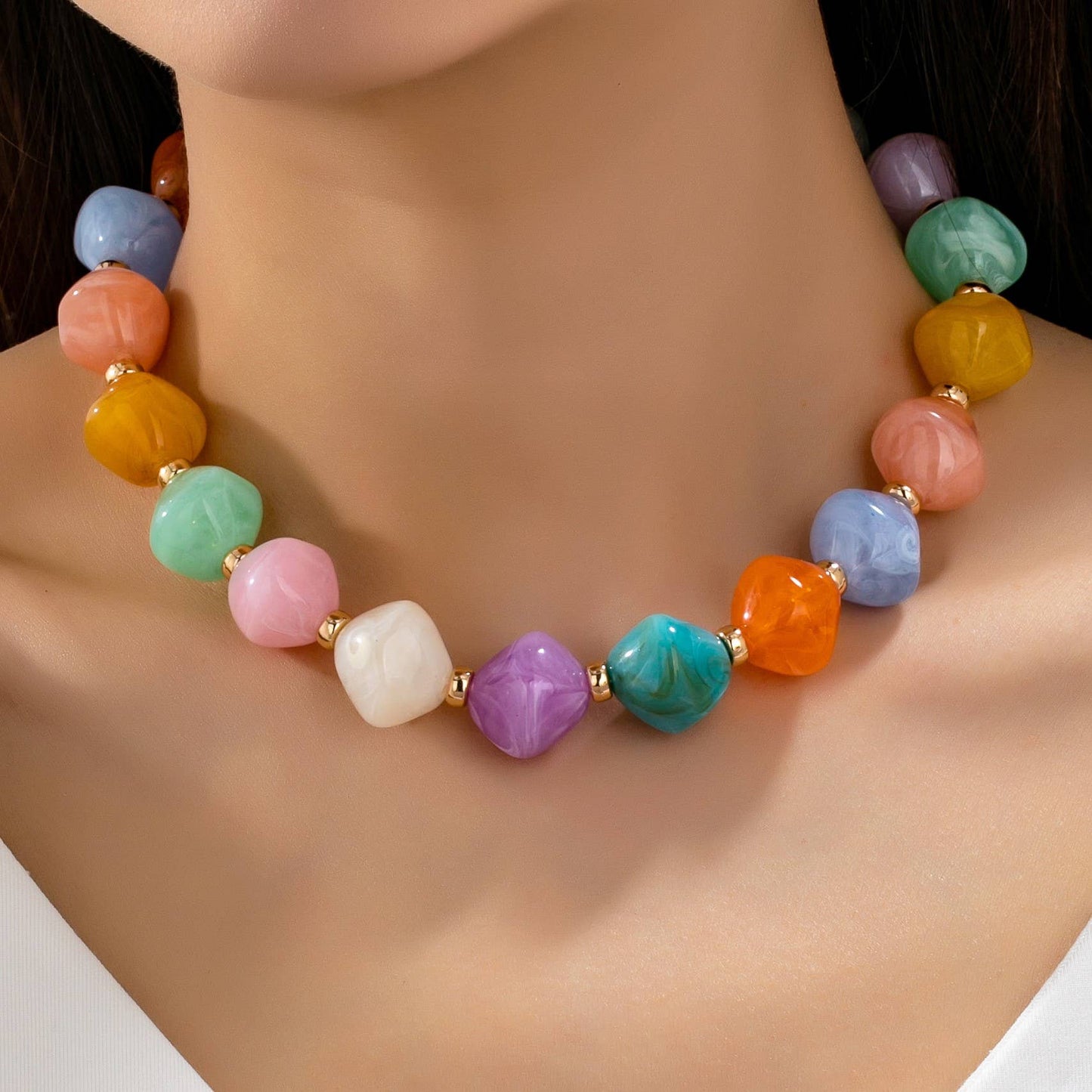 JOSSLYN by wall to wall - Multicolor Oversized Faceted Pastel Bead Necklace | 80N92990