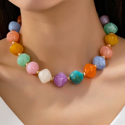 Multicolor Oversized Faceted Pastel Bead Necklace