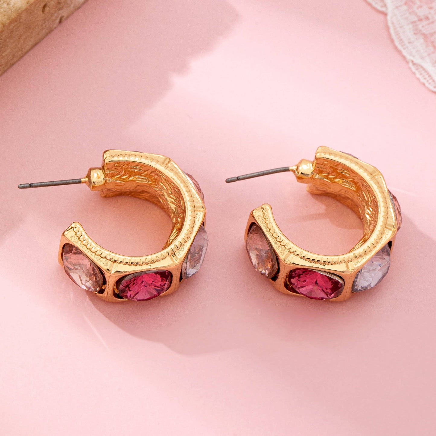 JOSSLYN by wall to wall - Gold-Tone Multi Color Gem Crystal Hoop Earrings | 80E61876