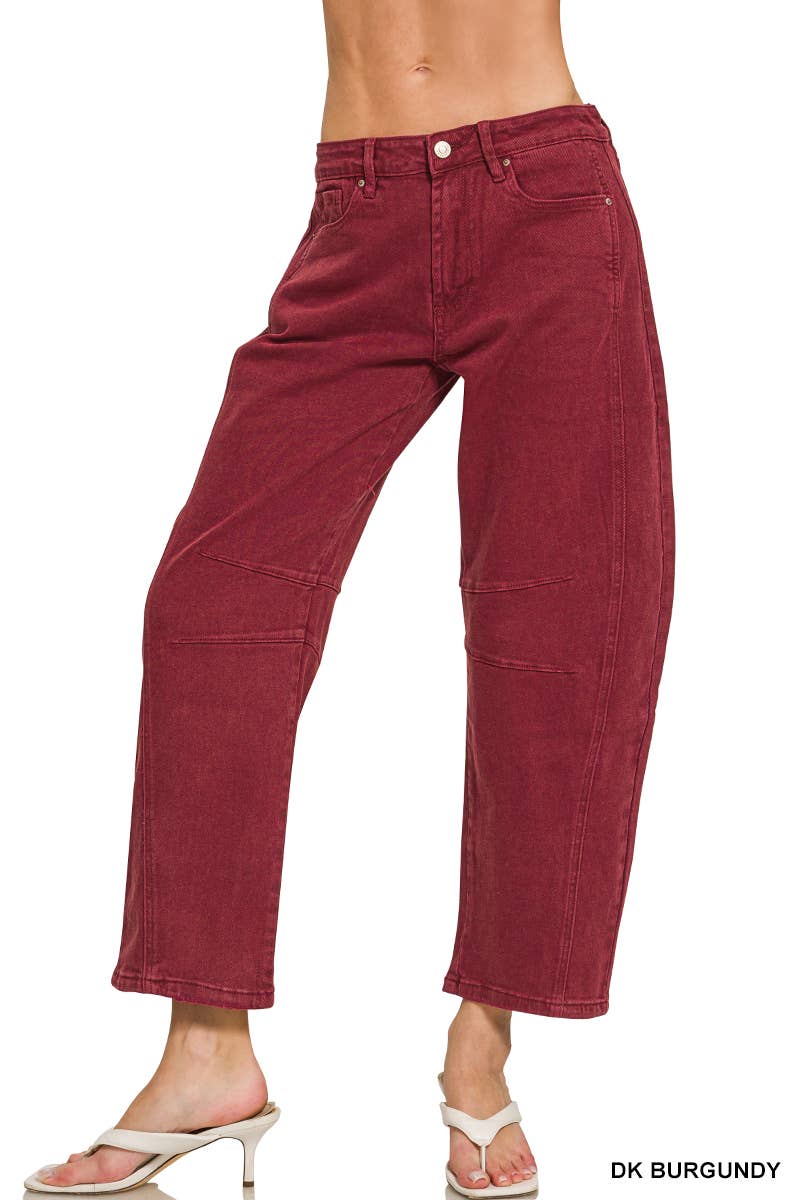 42POPS -  High Rise Barrel Leg Color Denim Pants - Zenana