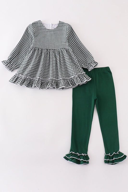 Green Gingham 2pc Girl Ruffle Set