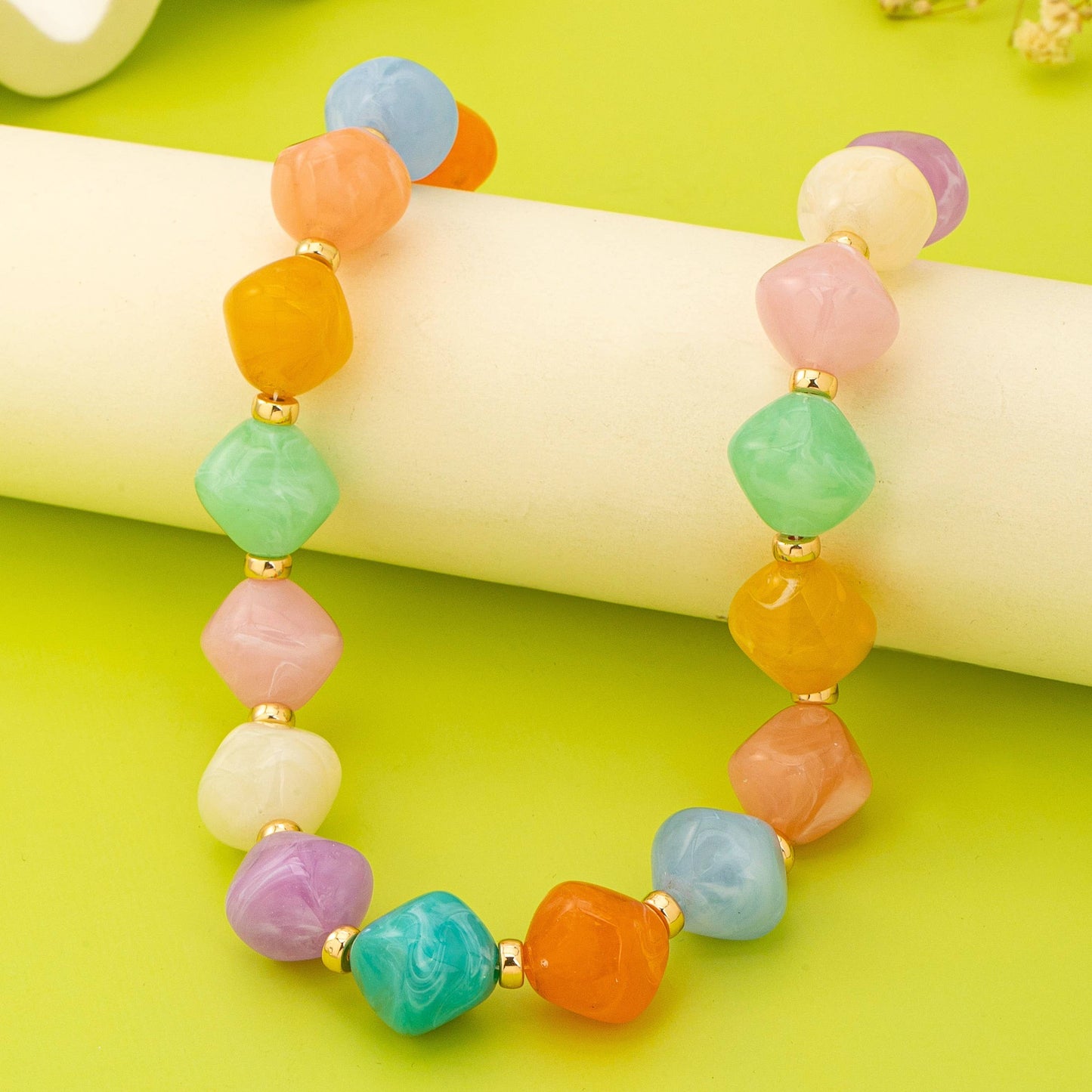JOSSLYN by wall to wall - Multicolor Oversized Faceted Pastel Bead Necklace | 80N92990