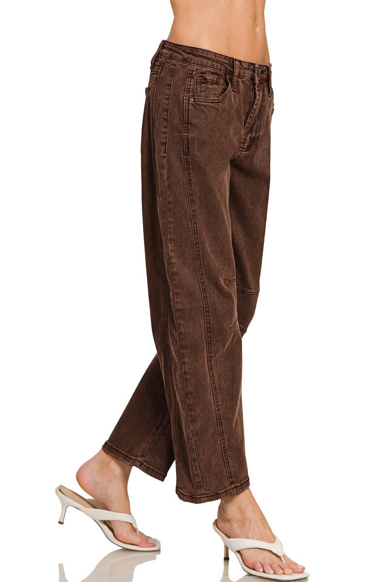 42POPS -  High Rise Barrel Leg Color Denim Pants - Zenana